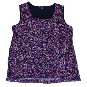 George Womens Sequin Tank Top Multi Color Pink Purple Blue Party Shell L 12-14‎